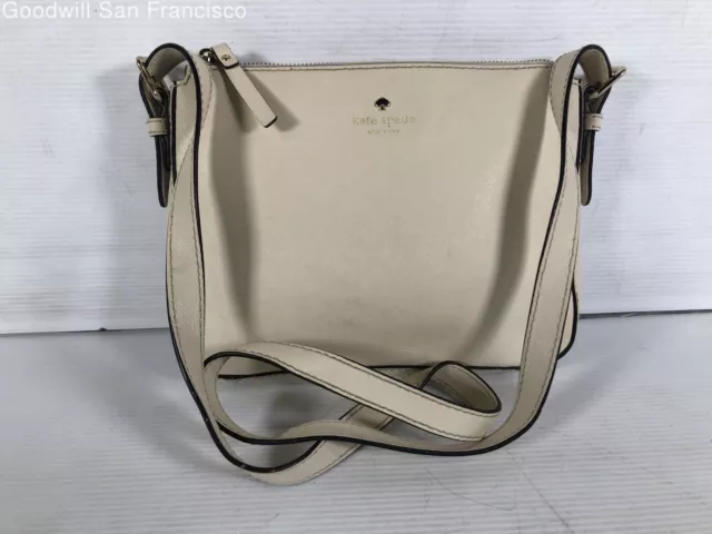 Kate Spade New York Womens Ivory Leather Adjustable Strap Small Crossbody Bag