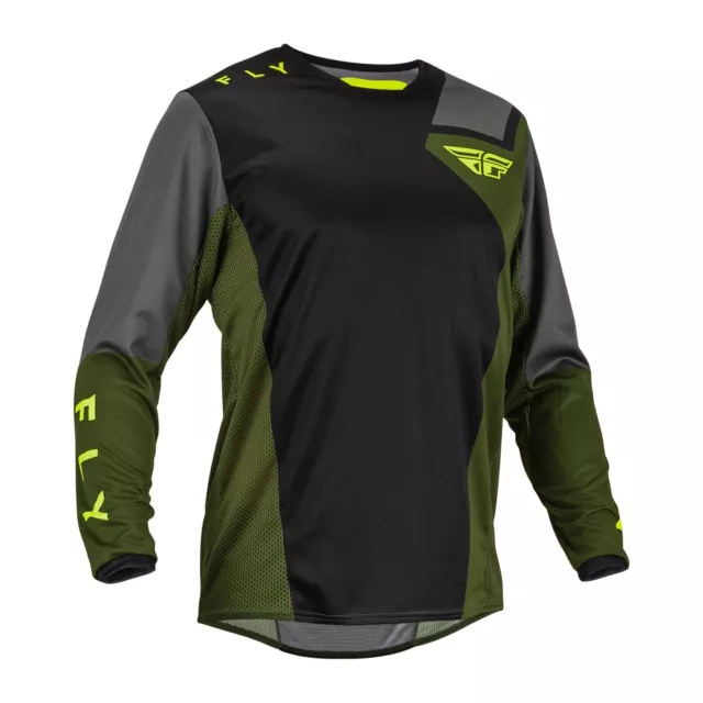 Fly 2023 Adult Kinetic Jet MX Jersey Black/Olive Green/Hi-Vis Motocross Off-Road