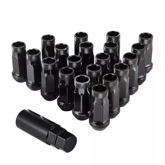 20PC M12x1.25mm Thread Black Extended Open Ended Steel Wheel Tuner Lug Nuts 48mm 3