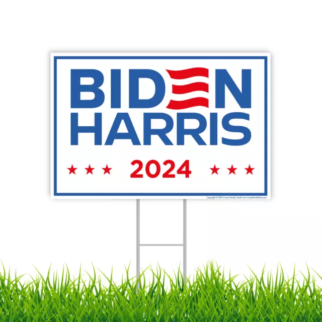 Joe Biden Kamala Harris 2024 Yard Sign, New Logo, 18" x 12", Free Metal H-Stake