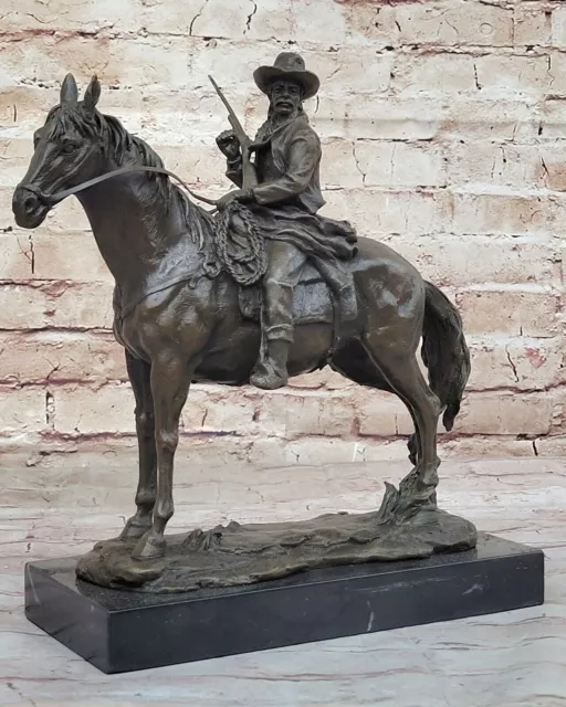 Cowboy & Horse Country Western Scene Frederic Remington Bronze Sculpture Statue