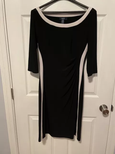 Chaps Ralph Lauren Black And White Ruched Waist Dress Women’s Size M