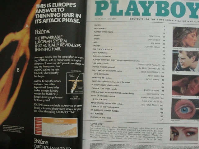 PLAYBOY MAGAZINE JUNE 1988 Playmate Of The Year Issue, India Allen, Chevy Chase EUR 4,72