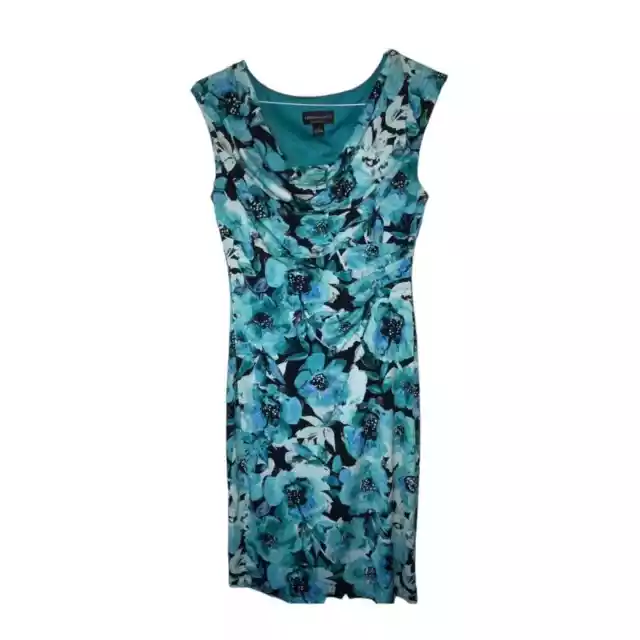 CONNECTED APPAREL STRETCH Teal BLUE SHEATH Flow SLEEVELESS Women's DRESS -Sz 8