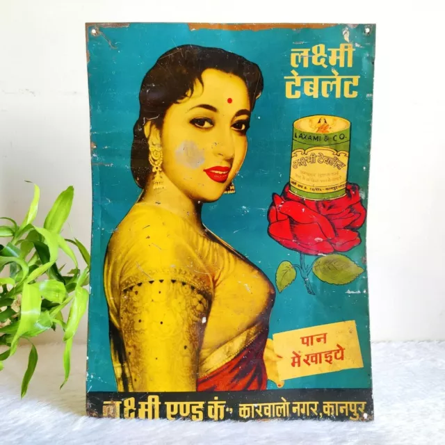 Vintage India Lady Saree Graphics Laxmi Tablets Tobacco Tin Sign Board TS399