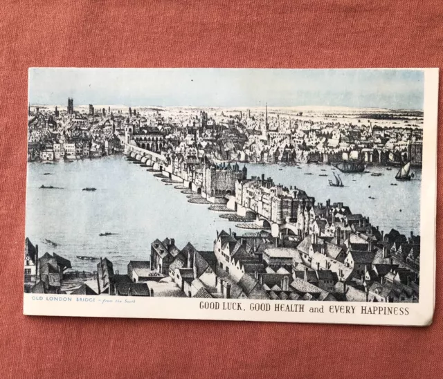 Vintage Art Old London Bridge & Medieval London Christmas Greeting Card Unused