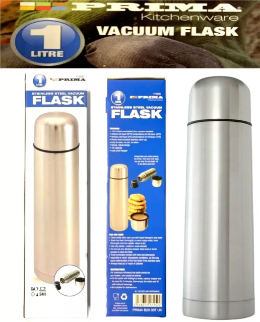 New Stainless Steel Bullet Vacuum Thermos Flask Hot & Cold - 1000Ml Uk