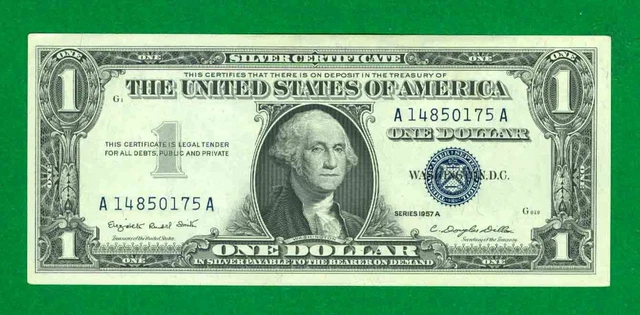 $1 1957-A 1 A/A Block Blue Seal Silver Certificate Cu.
