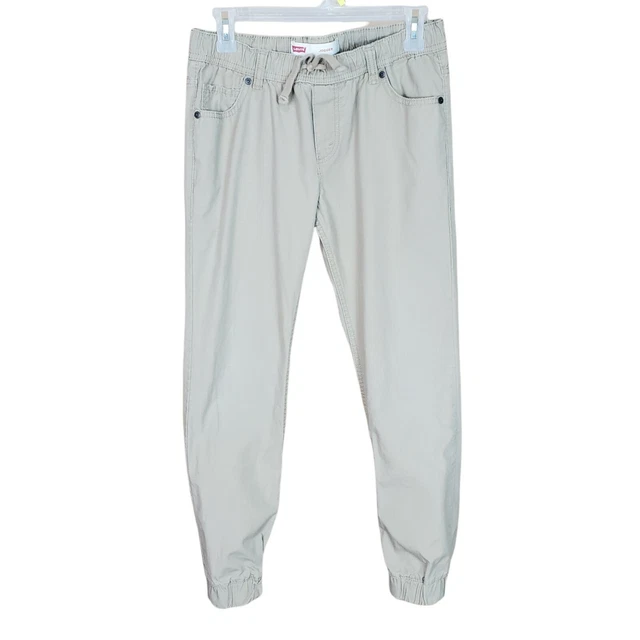 Levis Kids Jogger Jeans Pants Sz L 12-13 Years Beige Drawings Elastic Cuffs