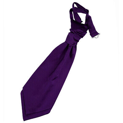 Purple Boys Satin Plain Solid Pre-Tied Ruche Wedding Cravat by DQT
