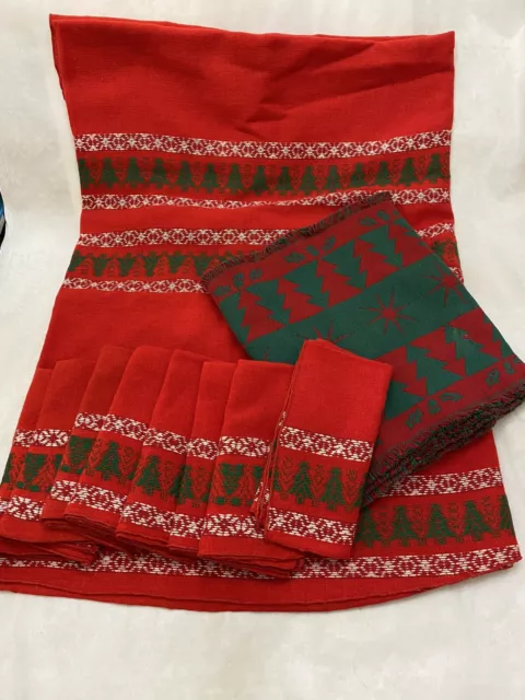 ¡De colección! Mantel rústico ovalado de Navidad, 8 servilletas y corredor ~ rojo y verde