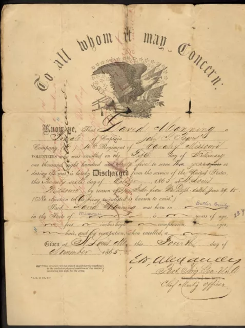 1865 Eagle Discharge Signed Twice by Brigadier General Edmund B. Alexander 1865 Eagle Discharge Signed Twice by Brigadier General Edmund B. Alexander