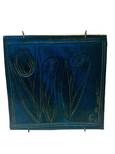 Blue Tulips Art Tile 6.5" Decorative Ceramic Flowers Floral Hanging Art Trivet