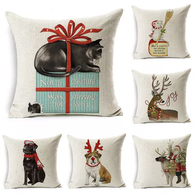 Santa Cushion Sofa Cover Dog Throw Dear Reindeer Pillow Christmas Case Claus