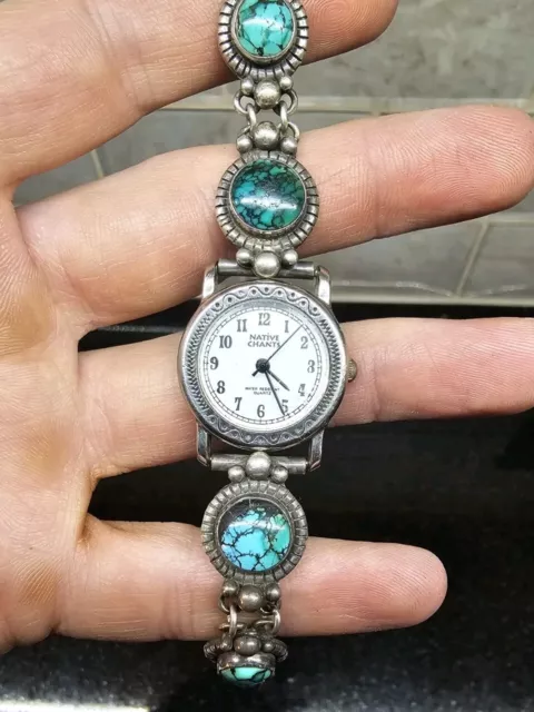 Native Chants Sterling Silver Southwest Turquoise Ladies Womens Watch Navajo