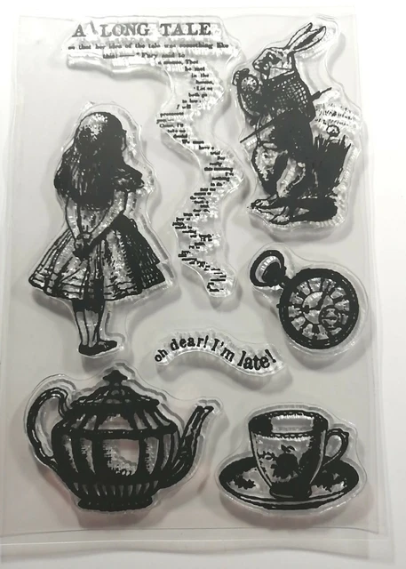 7 Clear Stamps Alice White Rabbit Watch Teapot Cardmaking Scrapbooking Journal