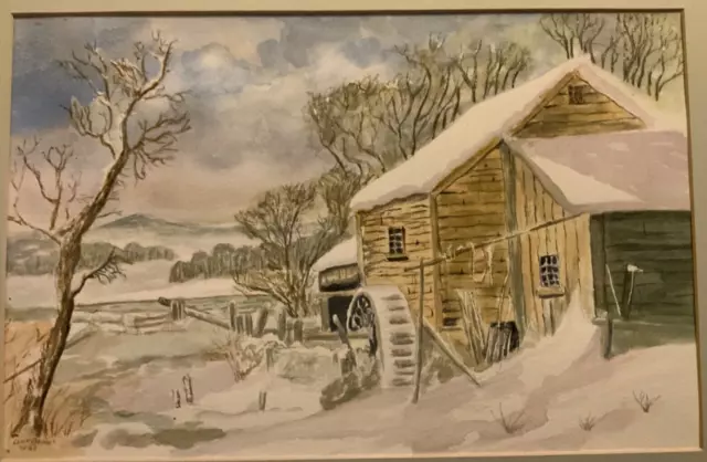 Unique 'Winter Scene Of A Watermill' Watercolour F/G By Cliff Brian (1989)