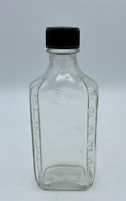 Vintage Douglas Clear Glass Medicine Bottle with Black Plastic Cap