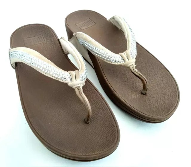 FitFlop Crystal Swirl Women's Size 6 Nude Thong Sandals Flip Flops Slippers Shoe