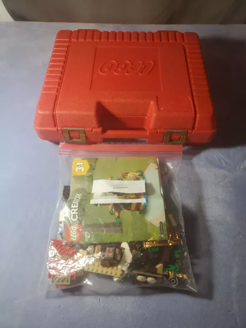 Vintage LEGO Storage Box Carrying Case Bin 1980s Red Plastic Filled With Legos!