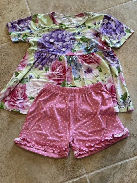 Posh Peanut Girls Size 4T Shorts Outfit Floral Print Polka Dots