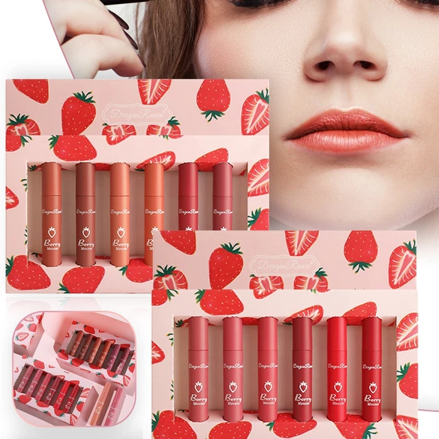 Strawberry Set Lip Gloss Non-Stick Cup Is Not Easy To Fade, Waterproof Matte