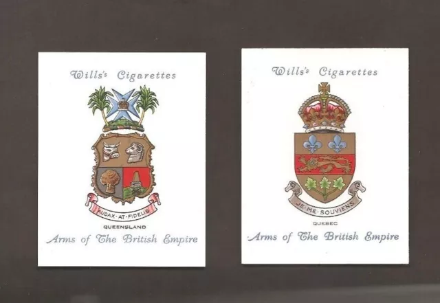 WILLS CIGARETTES ARMS OF THE BRITISH EMPIRE 2nd SERIES CARD No's 14, 15.