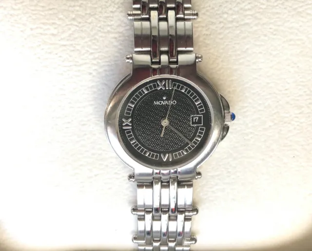 Ladies MOVADO VICO Black Dial Stainless Steel Swiss Quartz Watch