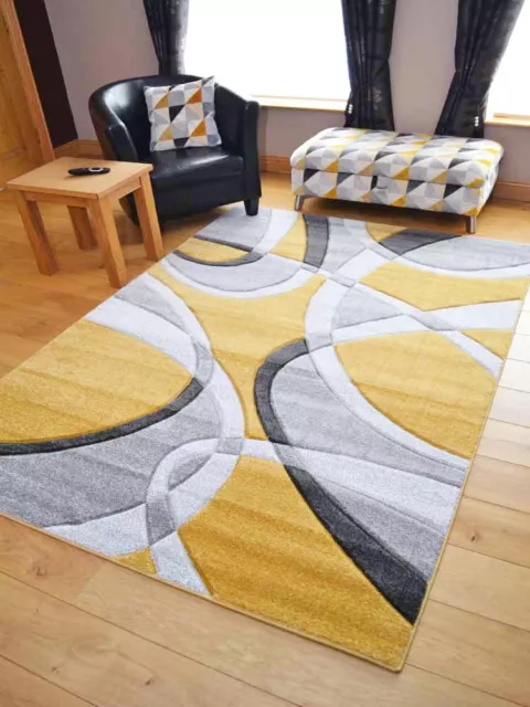 Nuovo tappeto spesso morbido grigio senape ocra stile moderno piccolo extra large a buon mercato