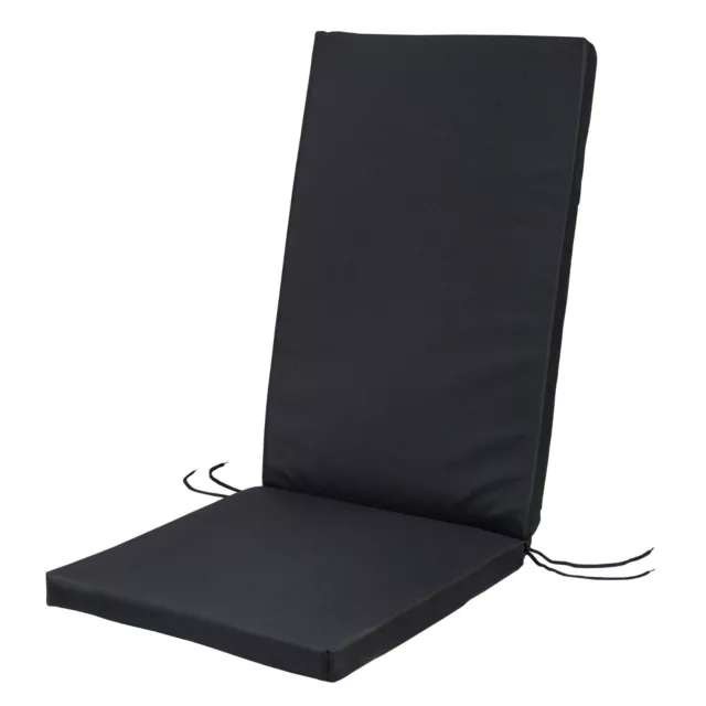 WATERPROOF High Back Chair Cushion SEAT PAD Outdoor Patio Garden Tie On BLACK