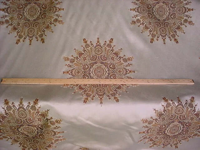 14-1/8Y Lee Jofa Brass Brown Floral Medallion Brocade Upholstery Fabric