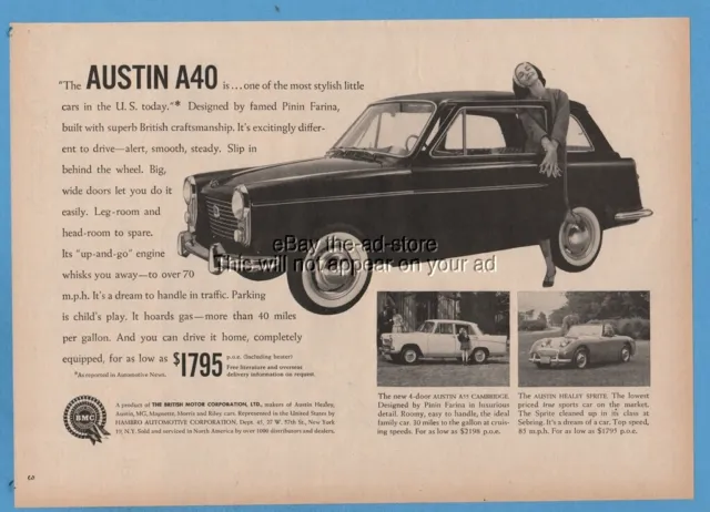 1960 Austin A40 Farina Cambridge A55 Healey Bugeye Sprite BMC British Motor Ad