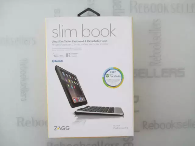 ZAGG Slim Book Ultrathin Case, Hinged with Detachable Bluetooth Keyboard for A..