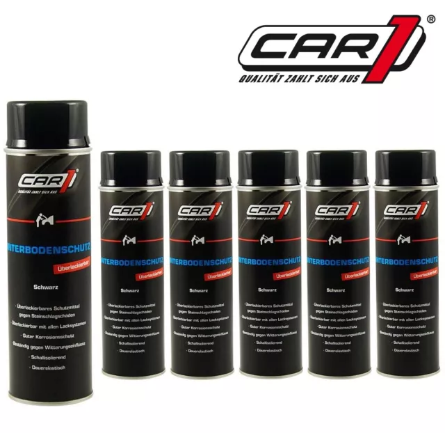 6 x 500ml CAR1 Unterbodenschutz überlackierbar SCHWARZ Bitumen Spray - CO 3606