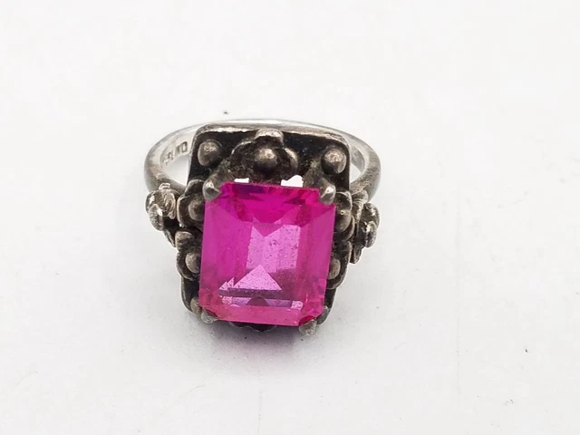 Taxco 925 Sterling Silver Vintage Ring w/ Ruby Sz7