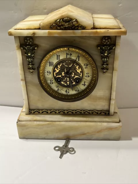 Antique French Medaille De Bronze S. Marti 19th Century Marble Desk Clock Lions