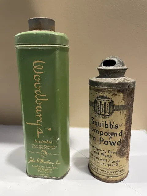Advertising tins Squibb’s Compound Powder Woodbury’s Talc Invisible Vintage