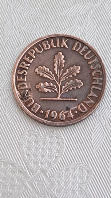 2-Pfennig Münze BRD 1964 Prägestätte (F) Kupfer. Nicht magnetisch , sehr selten