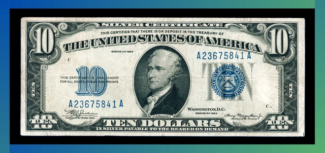 1934 $10 Silver Certificate, VF *OLD US CURRENCY NO RESERVE AUCTION* 841