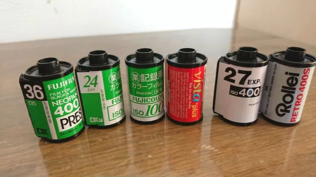 Film Canisters EMPTY 35mm 10 roll  Developed negative cartridges fuji Rollei 3