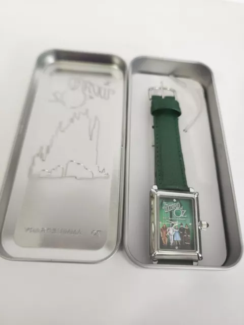 The Wizard of Oz 70th Anniversary Watch Women Silver Tone Green Band & Tin Case