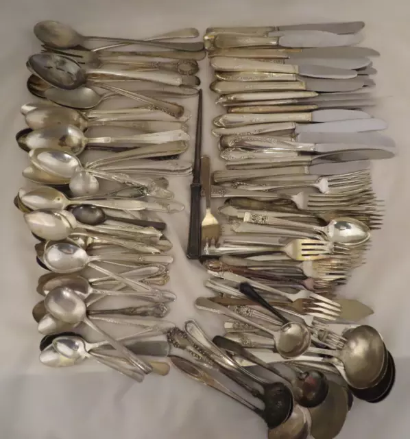 130 + Pieces HUGE Silverplate Flatware Crafts Spoons Forks Serving Ornate Lot C