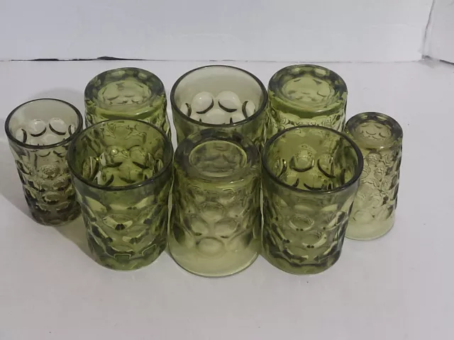 Vintage Imperial Glass Green Thumbprint/Honeycomb 3 3/4-3 1/2” Tumblers Set of 8