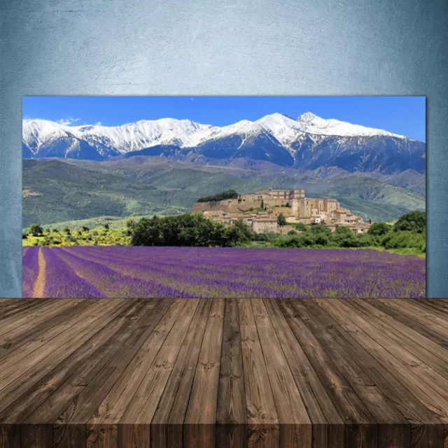 Crédence de cuisine en verre Panneau 140x70 Paysage Prairie Fleurs Montagnes