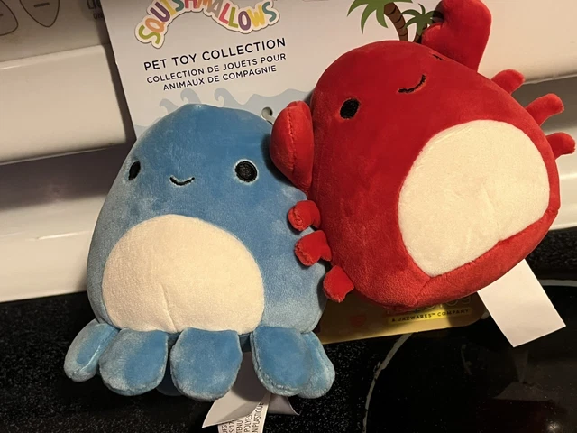 Squishmallow Pet Collection Red Crab & Blue Octopus Squeakers 4" Plush New  Dog+