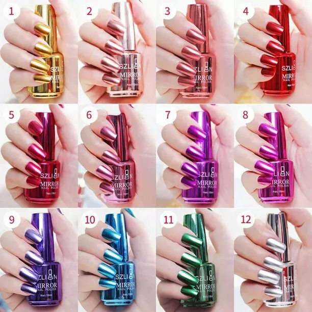 12 Colors Metallic Nail Polish Super Shine Chrome Mirror Effect Art Nail Varnish