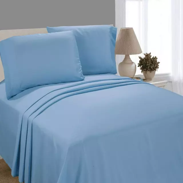 Juego De Sábanas Microfibra Para Cama Queen Completo Azul 4 Piezas Set En Oferta