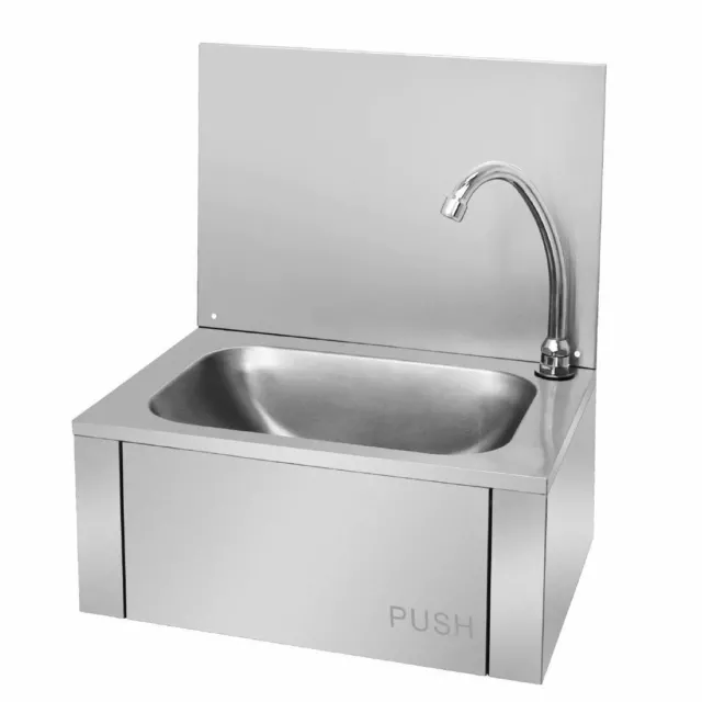 Vogue Stainless Steel Knee Operated Sink with Splashback - 495x440x345mm