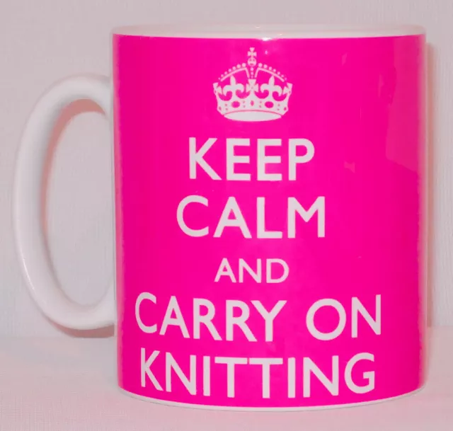 Keep Calm And Carry On Knitting Mug Can Personalise Funny Knit Crochet Gran Gift