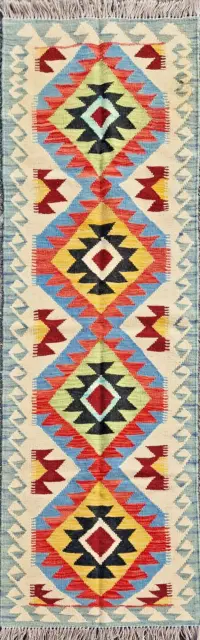 Tapis kilim en laine tissé à la main style ancien 200 x 64 cm galerie couloir